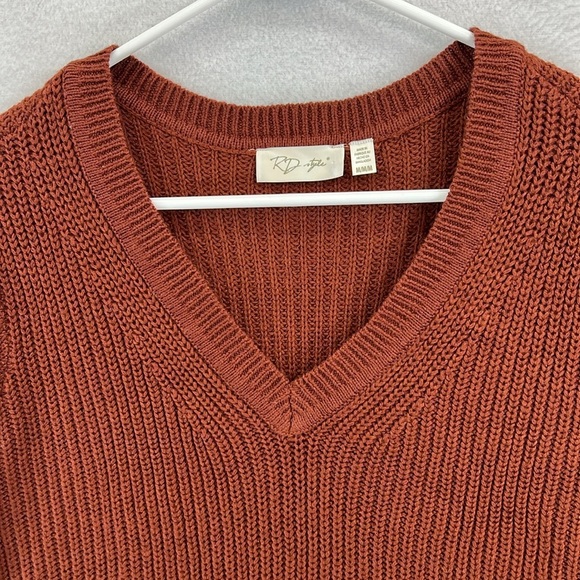 RD Style (Stitch Fix) Pullover Sweater Sz M Dk Rust Ribbed Pattern Cotton Blend - Picture 2 of 11